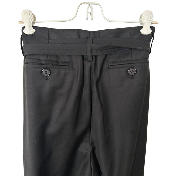 OAK NYC High Waist Wool Pleated Trousers – Black Pants w/ Belt Detail, Size M - Picture 3 of 7